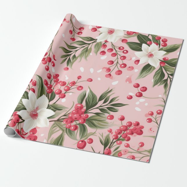 Vacksam Rosa Blommigt Papper Presentpapper (Utrullad)