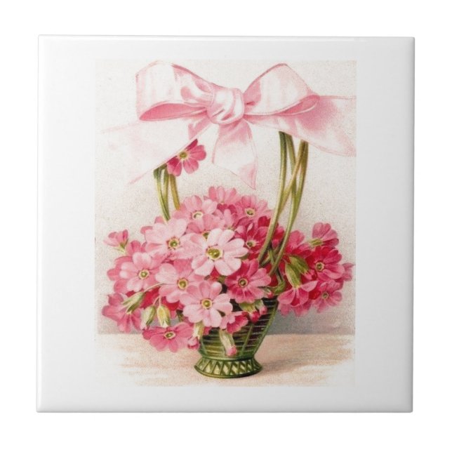 Vacksam Vintage Rosa Flower Ro i Basket Kakelplatta (Framsidan)