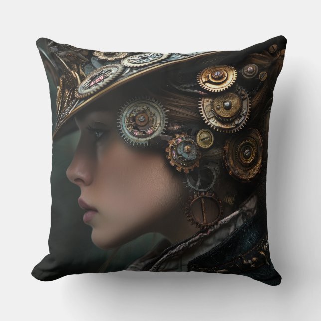 Vackt Steampunk Woman Kudde (Framsida)