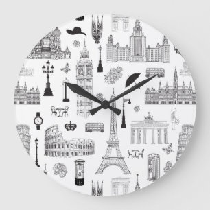 Vackvation i Europa Mönster Stor Klocka