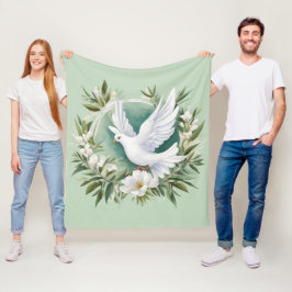 Vackvit fredsduva fleecefilt