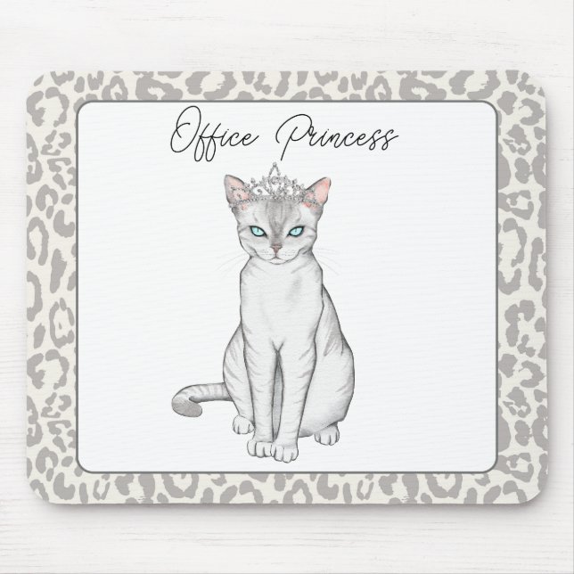 Vackvit katt med Princess Krona Mousepad Musmatta (Framsidan)