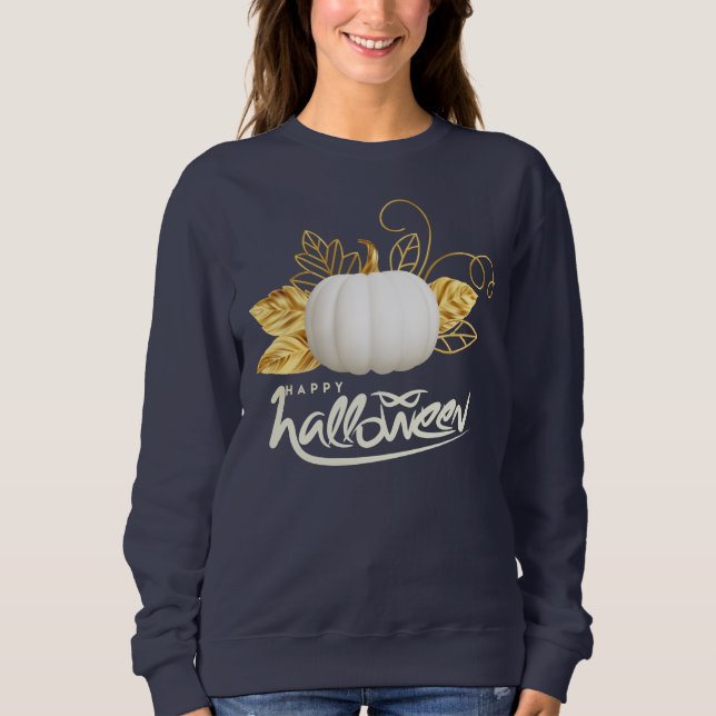 Vackvit Pumpkin med Golden Löv T Shirt (Framsida)