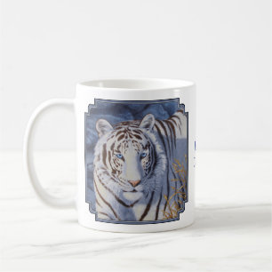 Vackvit tiger med Crystal Blue Öga Kaffemugg