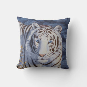 Vackvit tiger med Crystal Blue Öga Kudde