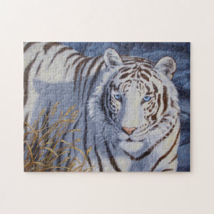 Vackvit tiger med Crystal Blue Öga Pussel