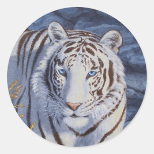 Vackvit tiger med Crystal Blue Öga Runt Klistermärke
