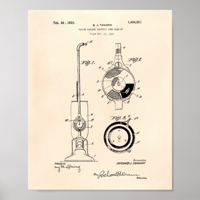 Vacuum Cleaner 1924 Patent Art Old Peper Poster (Framsidan)