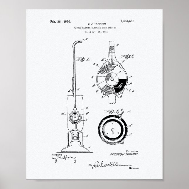 Vacuum Cleaner 1924 Patent Art White Papper Poster (Framsidan)