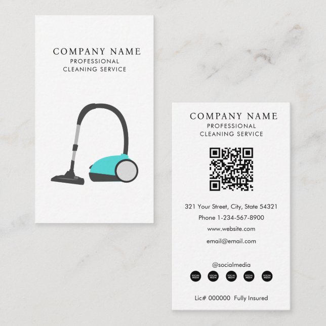 Vacuum Cleaner Professional Cleaning Services Visitkort (Fram/baksida)