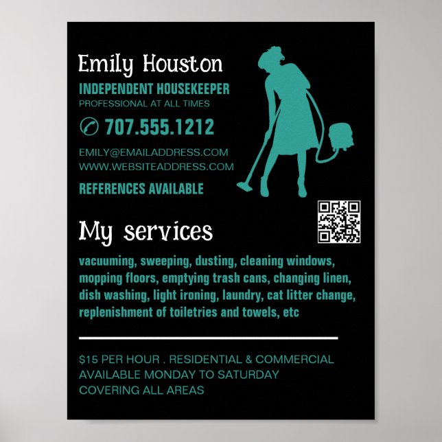Vacuum Cleaner Silhouette, Housekeeper, Maid Poster (Framsidan)