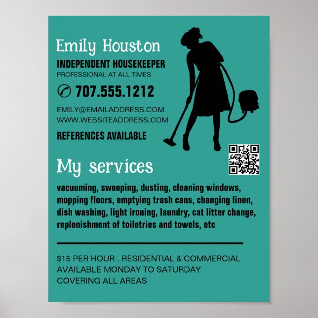 Vacuum Cleaner Silhouette, Housekeeper, Maid Poster (Framsidan)