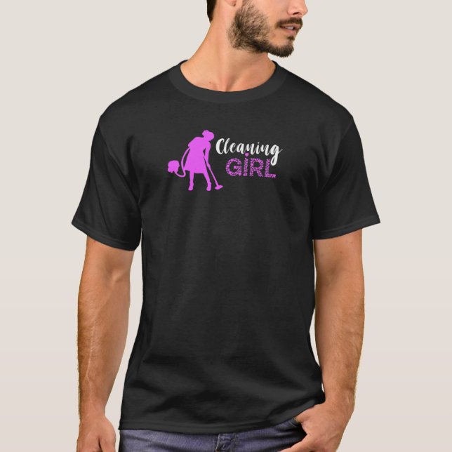 Vacuum Cleaner Städning Girl Housekeeper Housefru T Shirt (Framsida)
