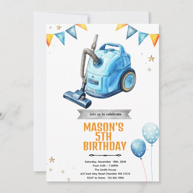 Vacuum cleaning Birthday party Invitation Inbjudningar (Framsida)