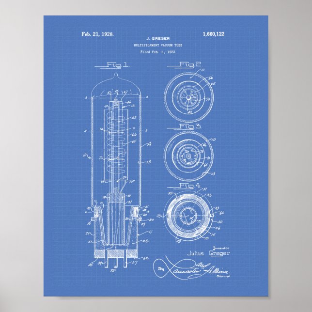 Vacuum Tube 1928 Patent Art Blue Poster (Framsidan)