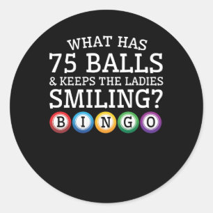 Vad 75 klumpa ihop sig behålladamer som ler Bingo Runt Klistermärke
