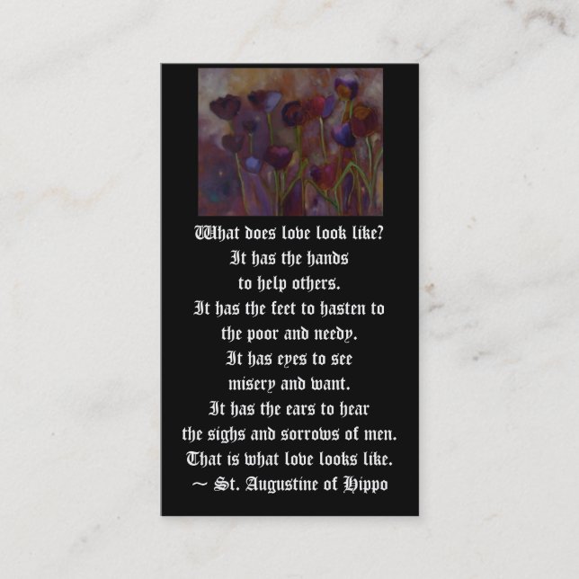 "Vad älskar looknågot liknande?", ~ St Augustine Visitkort (Framsida)