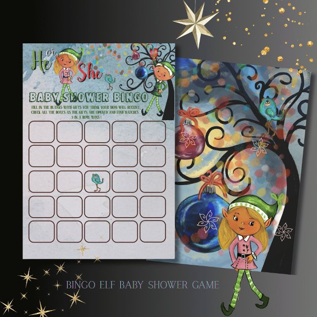 Vad älvan vinter Baby Shower Bingo Spelkort Inbjudningar (What the Elf winter Baby Shower Bingo Game Card)