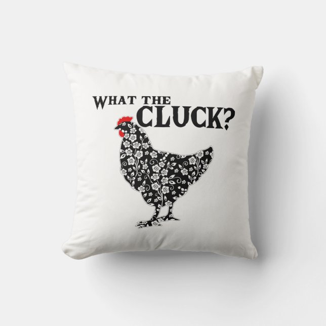 Vad Är Cluck Blommig Svart Vit Röd Höna Kudde (Framsida)
