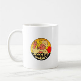 Vad är Cookin? Retro Chef-bilder på gult och svart Kaffemugg