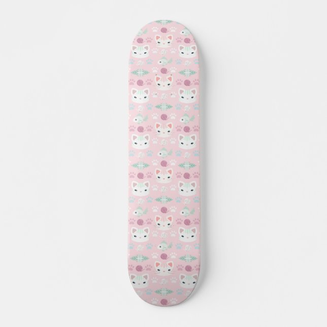 Vad är coolt, Kitty Cat i rosa och mint Mini Skateboard Bräda 18,5 Cm (Framsida)