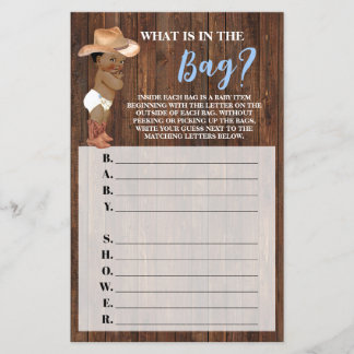 Vad är det i Bag AA Cowboy Baby Shower Game Card? Flygblad