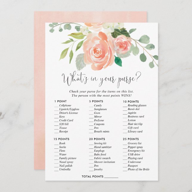 Vad är det i din möhippa-spelpeach? inbjudningar (Fram/baksida)