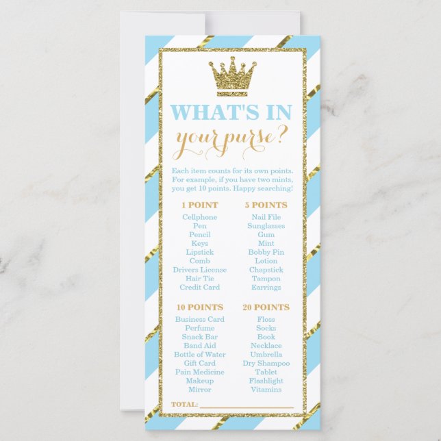 Vad är det i din plånbok? Baby Shower Game, Prince (Framsida)