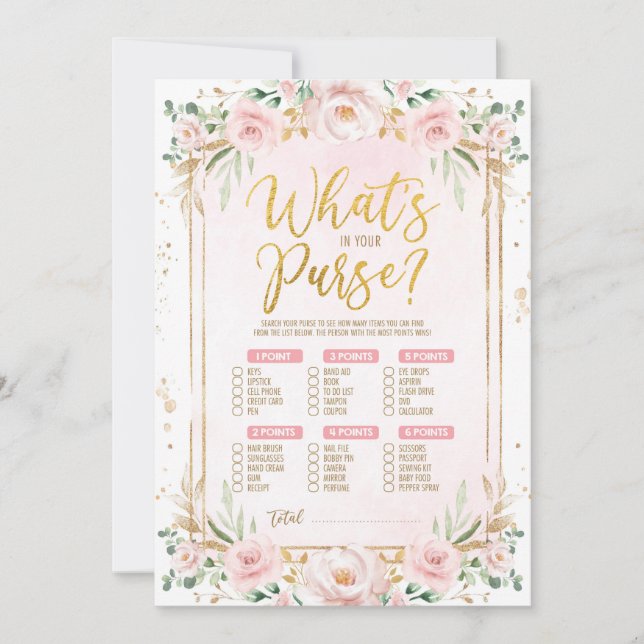 Vad är det i ditt Blommigt Baby Shower Game Card? Inbjudningar (Framsida)