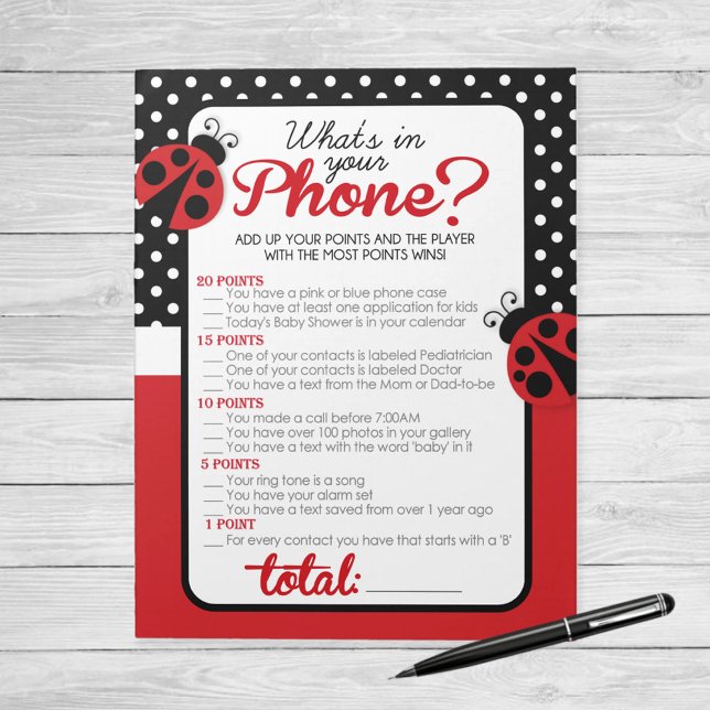 Vad är det i ditt Mobila babybug babykläder? Anteckningsblock (Ladybug What's In Your Phone Baby Shower Game)