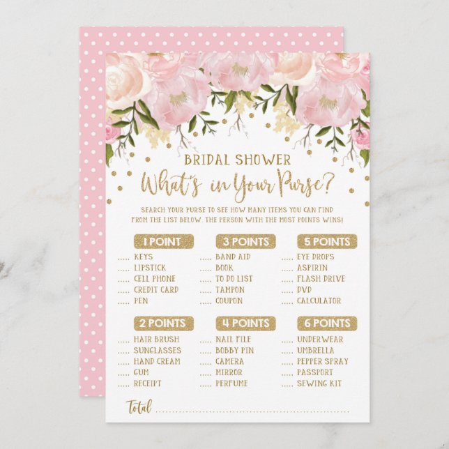 Vad är det i ditt möhippa för purse-blommor? inbjudningar (Fram/baksida)