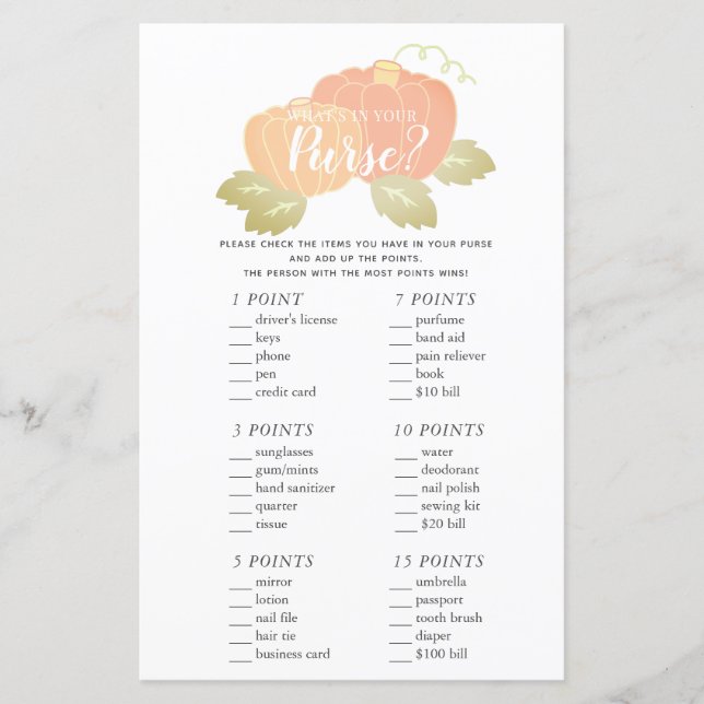 Vad är det i ditt pumpkin Baby Shower-spel? (Framsida)