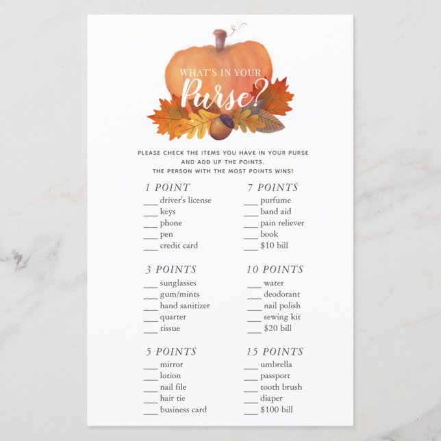 Vad är det i ditt pumpkin Baby Shower-spel? (Framsida)