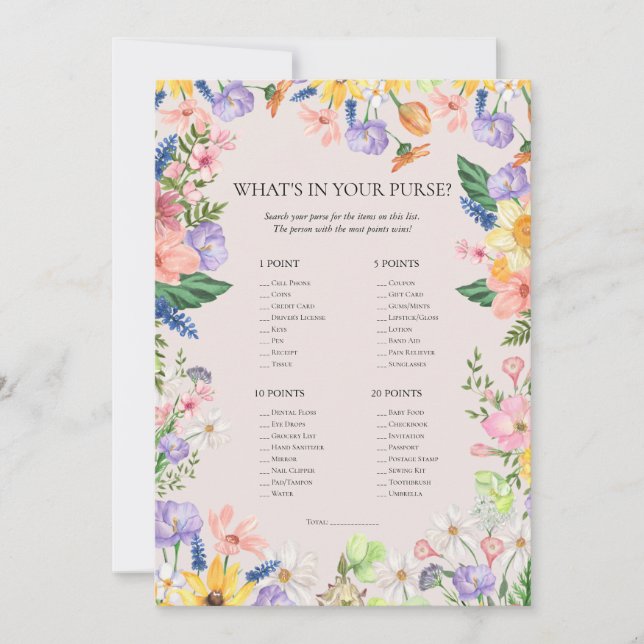 Vad är det i ditt Purse Baby Shower-spelkort? Inbjudningar (Framsida)
