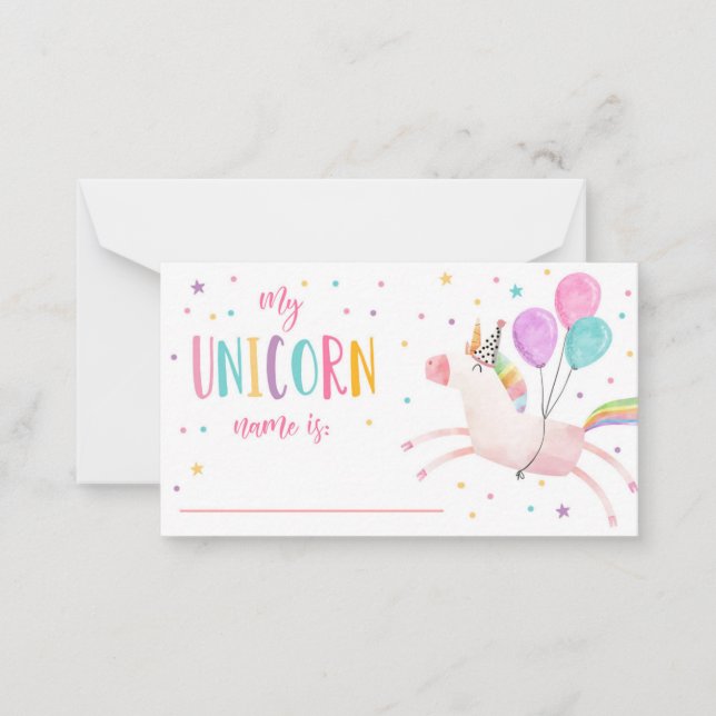 Vad är ditt Unicorn Namn Magic Birthday-spel? Anteckningskort (Framsida)