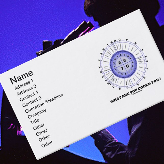 Vad är du kodad för? (Aminosyrahjul) Visitkort (Thought-provoking biz card for teachers, entrepreneurs, & molecular biologists featuring codon wheel)