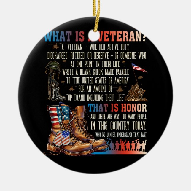 Vad är en veteran som är helig patriotisk amerikan julgransprydnad keramik (Framsidan)