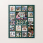 Vad är ett års Family Photo Collage Grönt & Guld J Pussel<br><div class="desc">Vilket år att minnas! Gratulera till familjen med ett Helgdag-pussel som är unikt för roligten. Om du föredrar en annan bakgrund eller text i färg än grönt, vit och guld, se anvisningarna nedan. Utformningen har handskriven kalligrafi för stil-skript i elegant, modern typograffamilj namn och år och 17 bilder efter eget...</div>