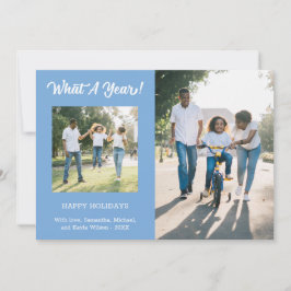 Vad är ett års modern 3-fotoljusblå julkort