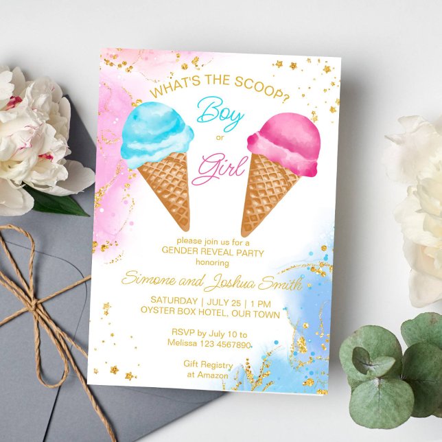 Vad är genderna för ostoppad glass? inbjudningar (What's the scoop gender reveal invite ice cream gender reveal invitation template instant download)