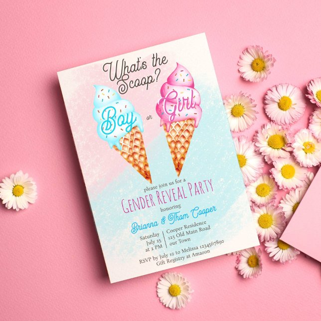 Vad är genderna för ostoppad glass? inbjudningar (What's the scoop gender reveal party invitation ice cream summer gender reveal boy or girl  )