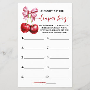 Vad är i Diaper Bag Cherry Baby Shower Game Card? Flygblad