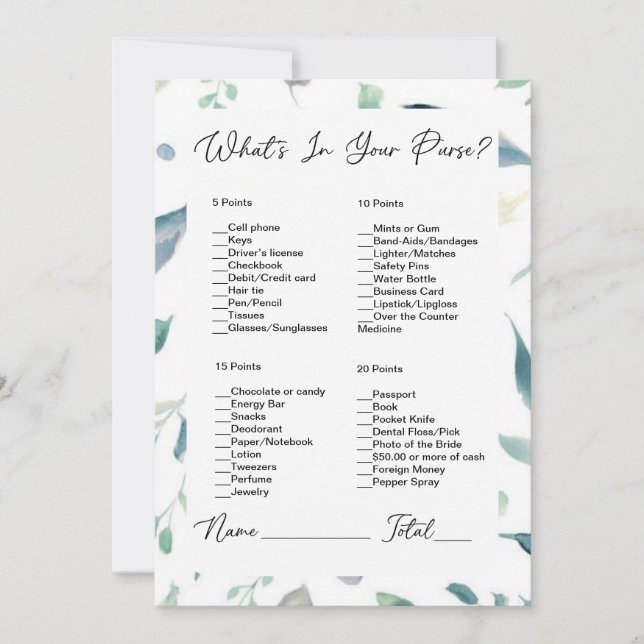 Vad är i din Möhippa för "Purse Greenery"? Inbjudningar (Framsida)