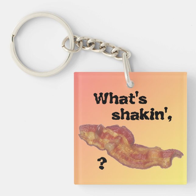 Vad är på gång Bacon Nyckelring Gul Rosa Rolig (Framsidan)