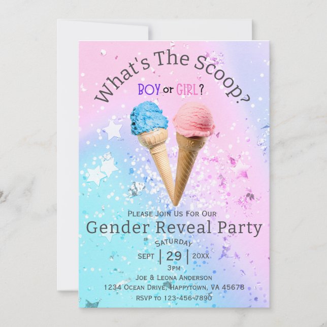 Vad är Scoop Gender Reveal Ice Cream Anpassningsba Inbjudningar (Framsida)