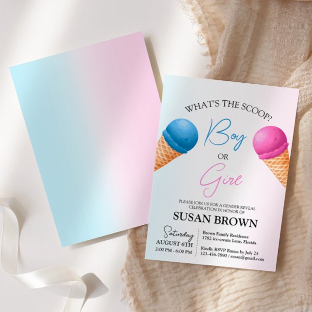 Vad är Scoop Gender Reveal Ice Cream? Inbjudningar (Skapare uppladdad)