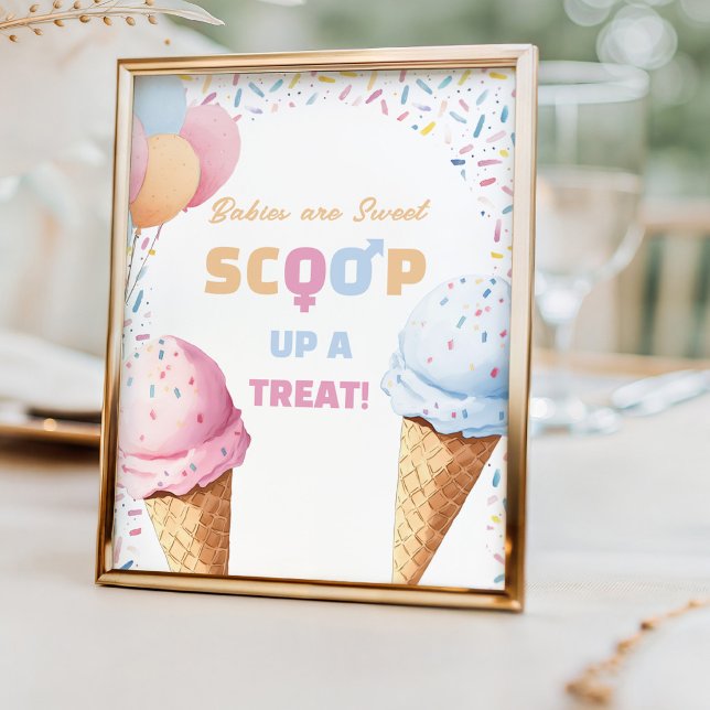 Vad är scoop glass Könsbestämmande efterrätt Poster (Ice Cream table sign perfect for sweet treats favor table, sundae station and dessert tables.)