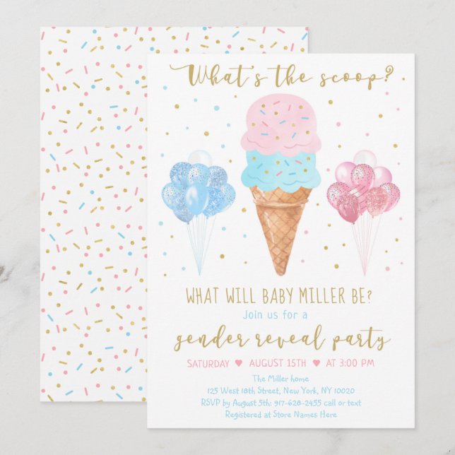 Vad är "Scoop Rosa Blue Ice Cream Gender Reveal"? Inbjudningar (Fram/baksida)