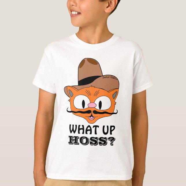 Vad är Upp Hoss? (Vad är Upp?) Mustasch Katt T Shirt (Framsida)