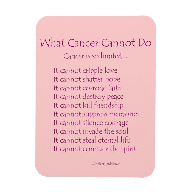 Vad Cancer inte kan göra Dikt Magnet (Rosa Text) (Vertikal)